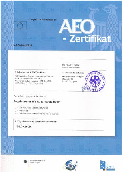 AEO-Zertifikat der LGI