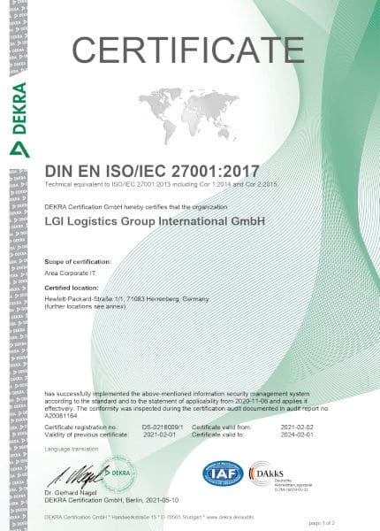 ISO 27001 certificate LGI