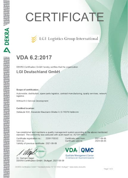 VDA-certificate LGI