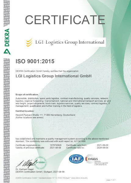 ISO 9001 certificate LGI