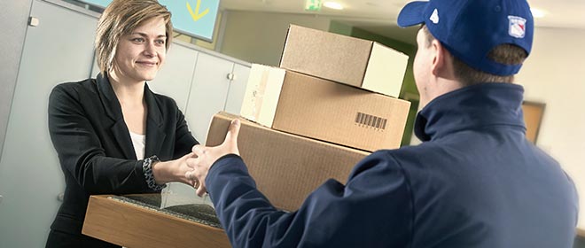 Person handing over parcels - LGIs Online parcel service 2011