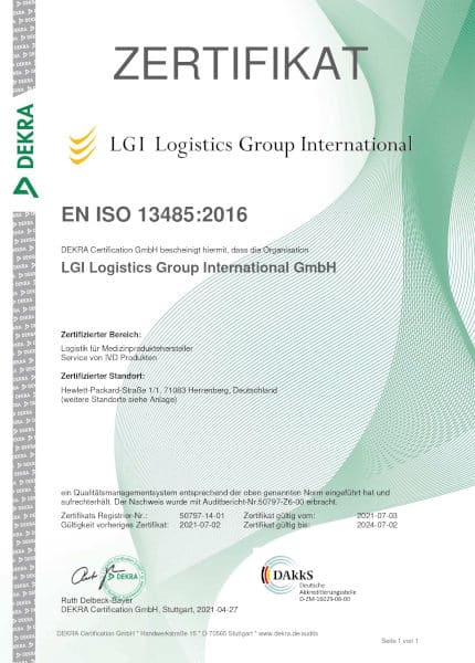 ISO 13485 Zertifikat LGI