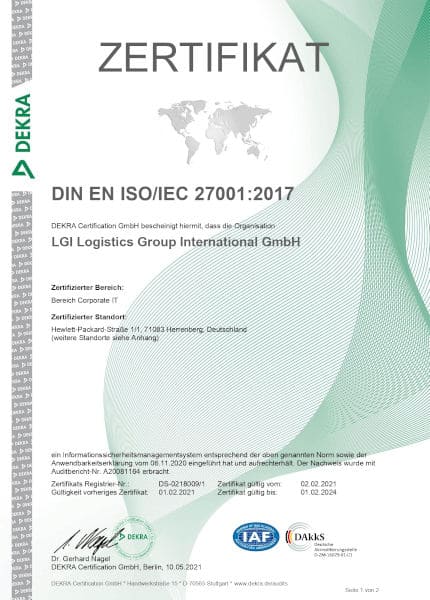 ISO 27001 Zertifikat LGI