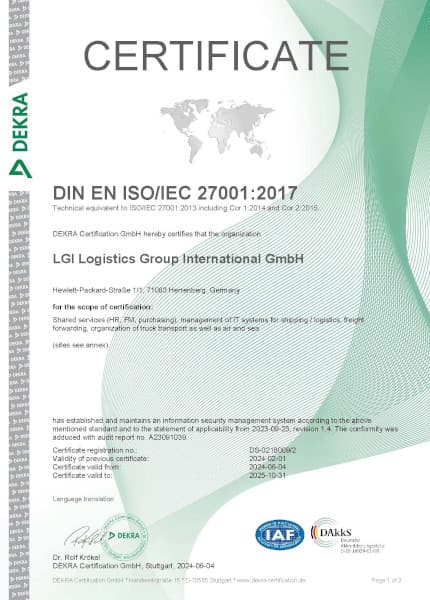 Certificate ISO 27001 - LGI