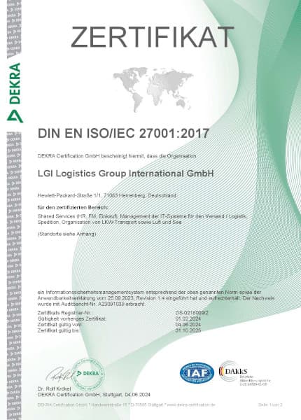 Zertifikat ISO 27001 - LGI